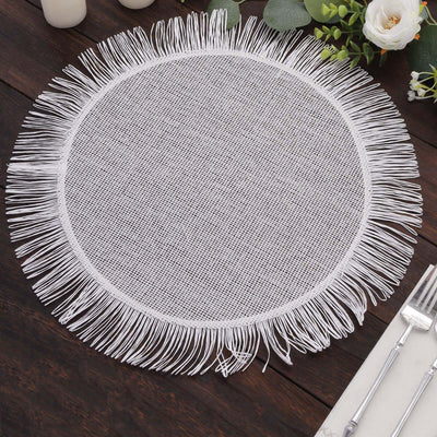 4-Pack Placemats Fringe Edge Design White Jute Round - Rustic Boho Chic Burlap Table Decor 16’’ - Placemat