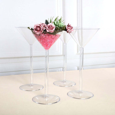 4-Pack Plastic Flower Vases Martini Glass Design Clear - Fillable Long Stem Event Centerpieces 18’’ - Centerpieces