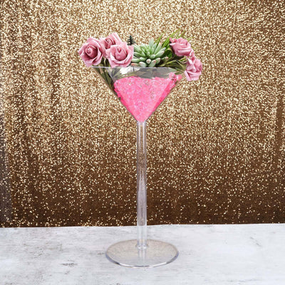 4-Pack Plastic Flower Vases Martini Glass Design Clear - Fillable Long Stem Event Centerpieces 18"