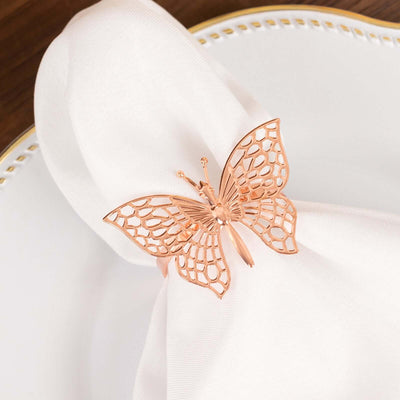 4 Pack Rose Gold Metal Butterfly Napkin Rings Decorative Laser Cut Cloth Napkin Holders - Napkins
