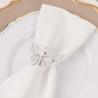 4 Pack Silver Metal Butterfly Napkin Rings Decorative Laser Cut Cloth Napkin Holders - Napkins