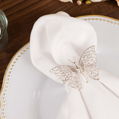 4 Pack Silver Metal Butterfly Napkin Rings Decorative Laser Cut Cloth Napkin Holders - Napkins
