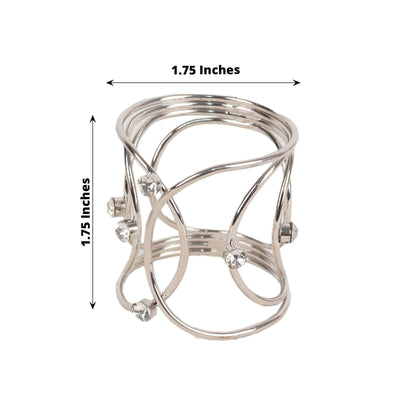 4 Pack Silver Metal Napkin Rings Hollow Woven Style With Rhinestones Elegant Napkin Holders - Napkins