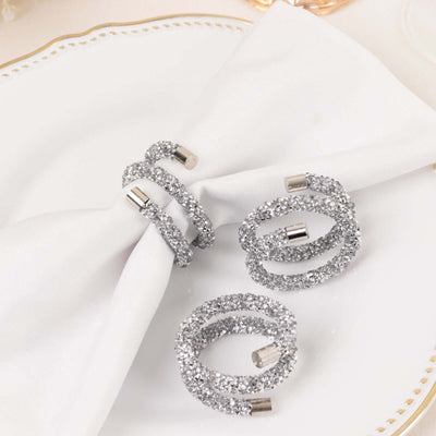 4 Pack Silver Rhinestone Swirl Napkin Rings Sparkle Cloth Napkin Holders - Napkins