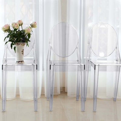 4 Pack Stackable Clear Acrylic Ghost Banquet Chairs with Oval Back Fully Assembled Armless Event Accent Chair