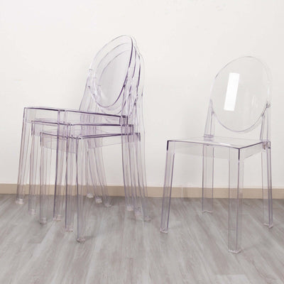 4 Pack Stackable Clear Acrylic Ghost Banquet Chairs with Oval Back Fully Assembled Armless Event Accent Chair
