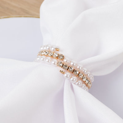 4-Pack White Pearl Rhinestone Napkin Holders Elegant Round Napkin Rings - 2’’ - Napkins