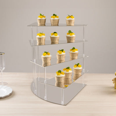 4-Tier Acrylic Cupcake Display Stand Silver Spiral Stairway Design - Stylish Reusable Multi Level Serving Tray