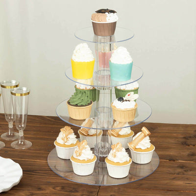 4-Tier Acrylic Round Cupcake Stand Clear - Buffet Party Tables 14’’ - Cake Stands