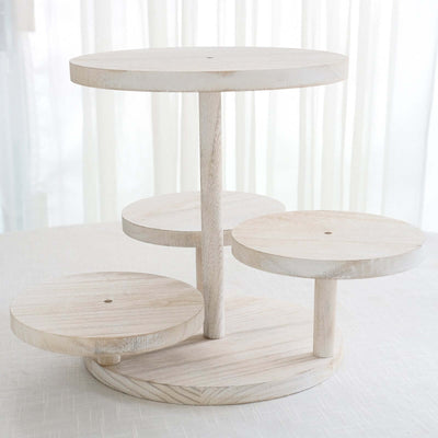 4-Tier Wooden Cake Stand Whitewash with Round Tiered Trays - Rustic Cupcake Tower Dessert Display 14’’ Tall - Cake