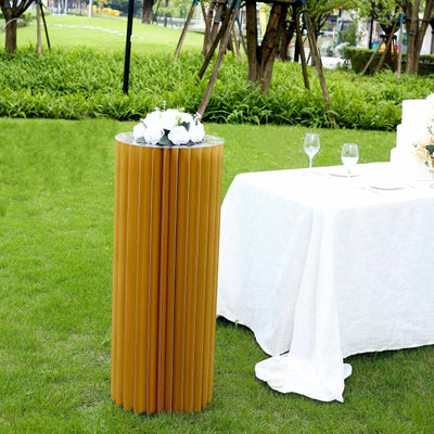 40’’ Gold Cylinder Display Column Stand Pillar Pedestal Stand With Top Plate - Decorations