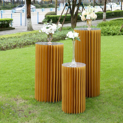 40’’ Gold Cylinder Display Column Stand Pillar Pedestal Stand With Top Plate - Decorations