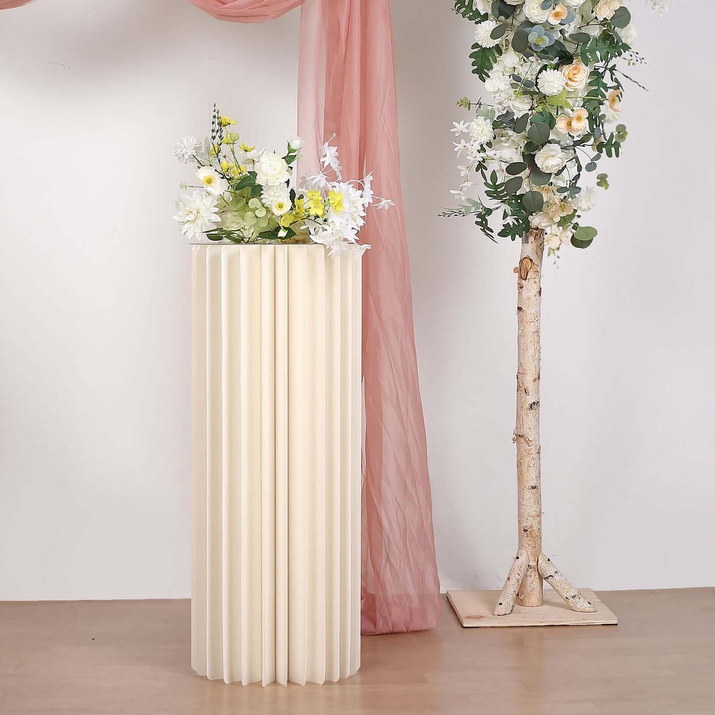 40" Ivory Cylinder Display Column Stand, Pillar Pedestal Stand With Top Plate