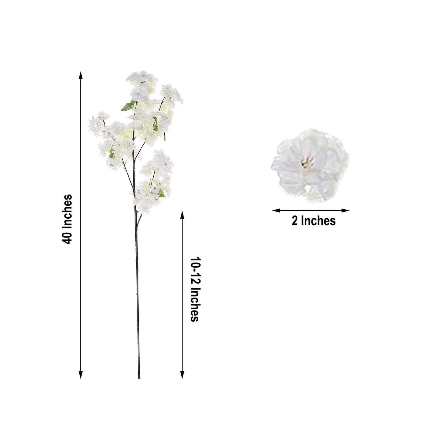 4 Bushes 40" Tall White Artificial Silk Cherry Blossom Flowers, Branches