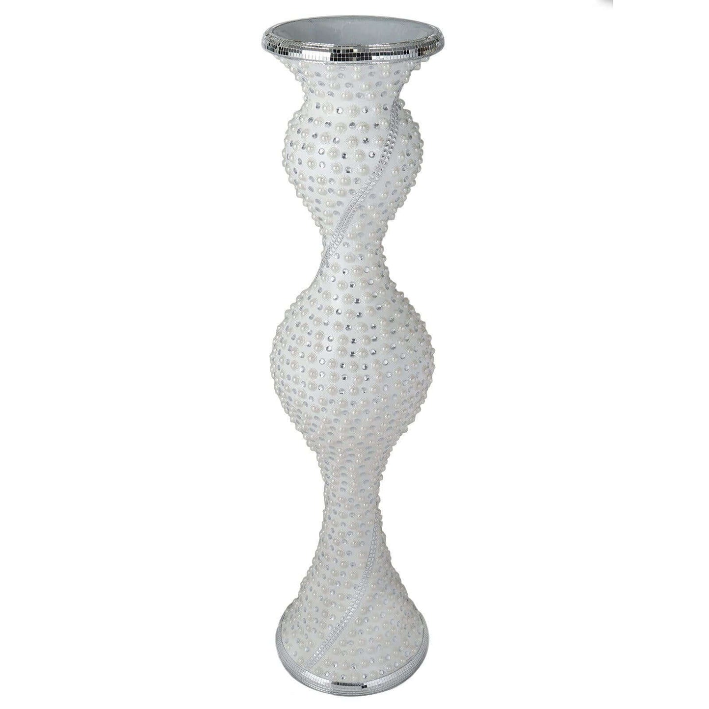 40" Magical Mermaid Style Mirror Mosaic and Pearl Studded Floor Vase