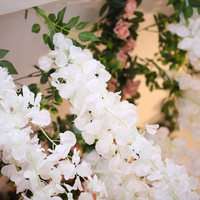42" Silk Hanging Wisteria Flower Garland Vines in White, Elaborated 5 Full Strands in 1 Bush