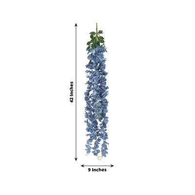 42’’ Silk Hanging Wisteria Flower Garland Vines in Dusty Blue Elaborated 5 Full Strands in 1 Bush - Flower Garlands