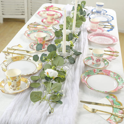 48-Pack Round Paper Cocktail Napkins with Vintage Floral Mixed Design and Scalloped Edges - Soft 2 Ply Disposable