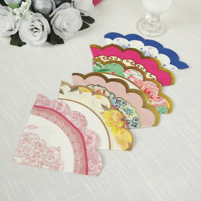 48-Pack Round Paper Cocktail Napkins with Vintage Floral Mixed Design and Scalloped Edges - Soft 2 Ply Disposable