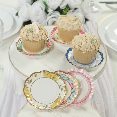 48 Pack Vintage Floral Mini Paper Plates - 3.5’’ Disposable Plates for Snacks Dips - Disposables