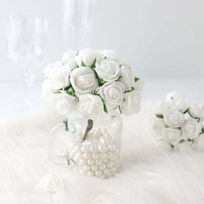48 Roses 1’’ White Real Touch Artificial DIY Foam Rose Flowers With Stem Craft Rose Buds - Craft Flowers