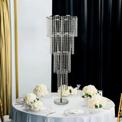 4ft Tall Event Centerpiece in Acrylic Clear Beaded Chandelier for Elegant Wedding & Party Table Decor 4-Tier Round