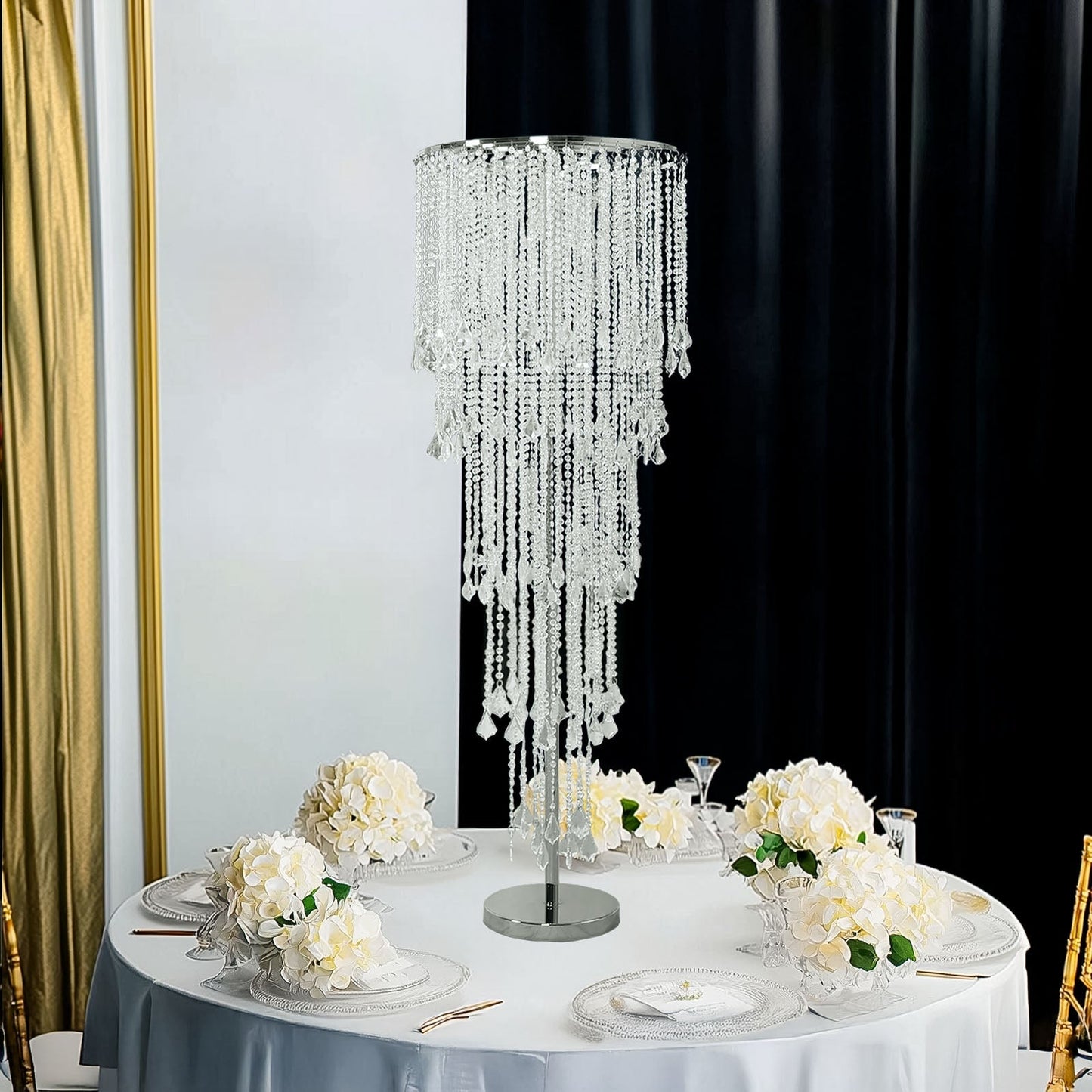 4ft Table Centerpiece in Crystal Beaded Waterfall Chandelier Style â€“ Cascading Metal Floral Stand for Weddings & Luxury Event DÃ©cor
