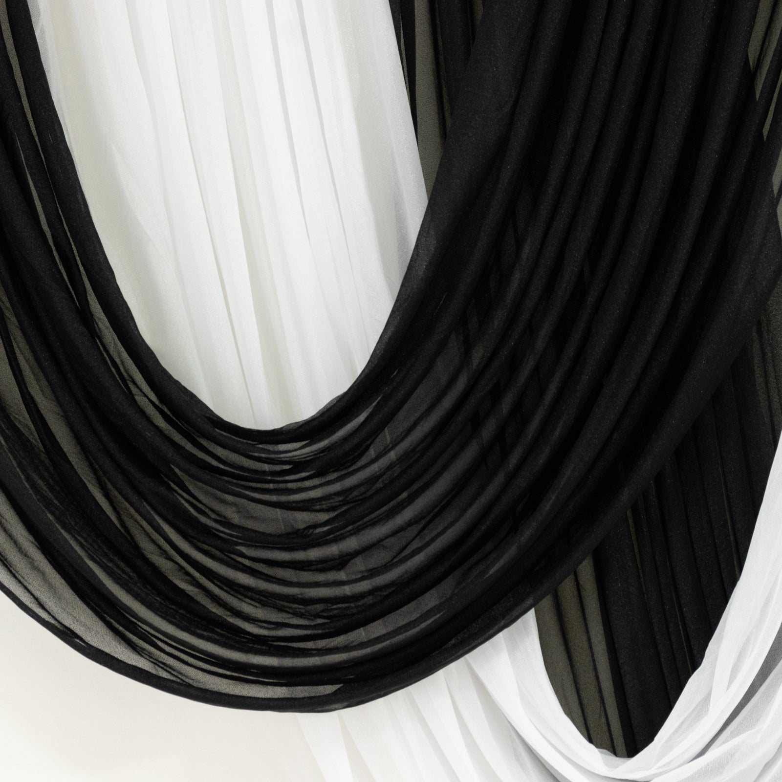 4ft x 4ft Sheer Chiffon Backdrop Valance Drapes â€“ Black Curved Swag Topper Panel - Backdrops