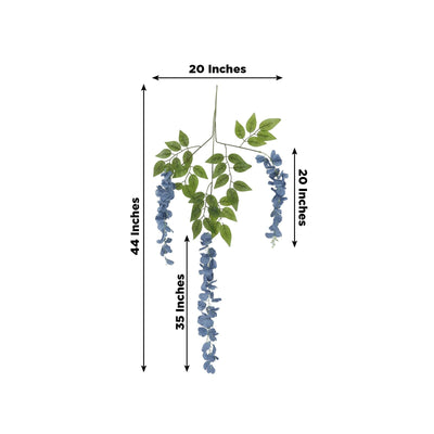 5 Pack 44’’ Silk Hanging Wisteria Flower Garland Vines in Dusty Blue Elaborated 3 Full Strands in 1 Bush - Flower