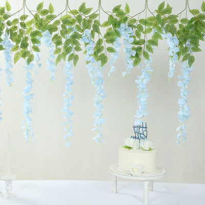 5 Pack 44’’ Silk Hanging Wisteria Flower Garland Vines in Light Blue 3 Strands in 1 Bush - Flower Garlands