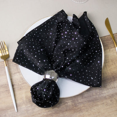 5-Pack Black Scuba Polyester Napkins with Rhinestone Accents â€“ 20’’x20’’ Wrinkle-Free Reusable Cloth Napkins - Napkins