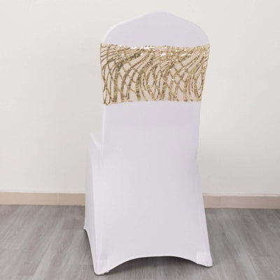5 Pack Chair Sash Bands with Wave Embroidered Sequins Champagne - Chair Sashes