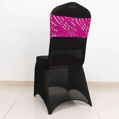 5 Pack Chair Sash Bands with Wave Embroidered Sequins Fuchsia/Silver - Chair Sashes