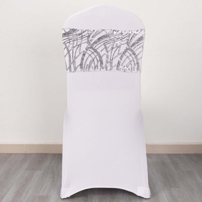 5 Pack Chair Sash Bands with Wave Embroidered Sequins Silver - Chair Sashes