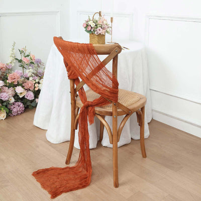 5 Pack Cheesecloth Gauze 16’’x88’’ Chair Sashes Terracotta (Rust) - Boho Chair Decorations - Chair Sashes
