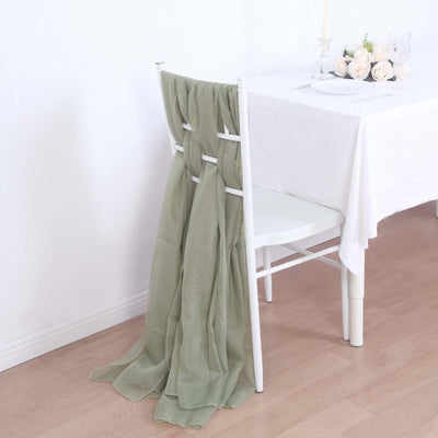 5 Pack Chiffon Chair Sashes Dusty Sage Green - Soft & Lightweight Designer Chair Bows 22’’x78’’ - Chair Sashes