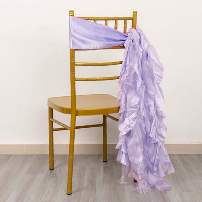 5 Pack Chiffon Satin Chair Sashes Lavender Lilac - Easy to Install Ruffled Curly Willow - Chair Sashes