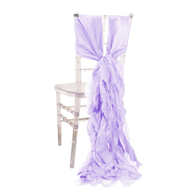 5 Pack Chiffon Satin Chair Sashes Lavender Lilac - Easy to Install Ruffled Curly Willow - Chair Sashes