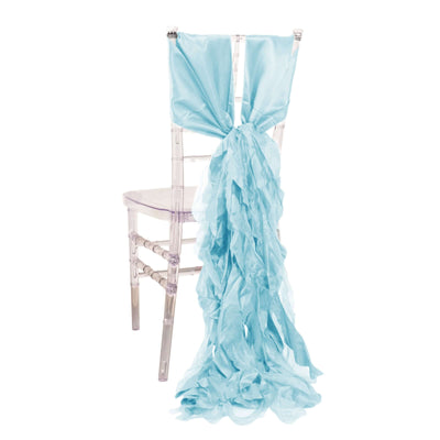 5 Pack Chiffon Satin Chair Sashes Light Blue - Easy to Install Ruffled Curly Willow - Chair Sashes