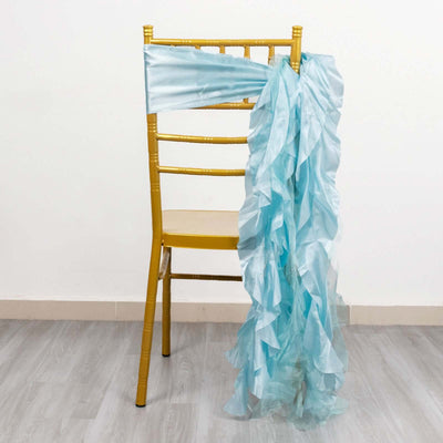 5 Pack Chiffon Satin Chair Sashes Light Blue - Easy to Install Ruffled Curly Willow - Chair Sashes