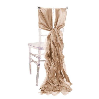 5 Pack Chiffon Satin Chair Sashes Nude - Easy to Install Ruffled Curly Willow - Chair Sashes