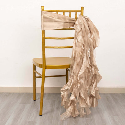 5 Pack Chiffon Satin Chair Sashes Nude - Easy to Install Ruffled Curly Willow - Chair Sashes