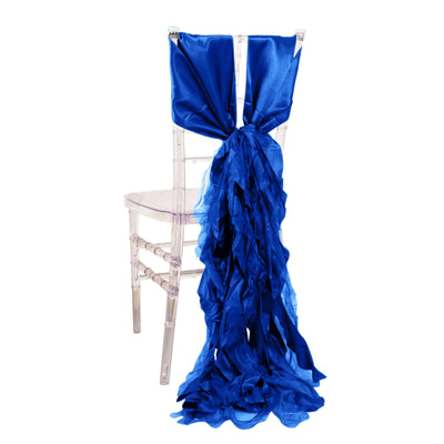 5 Pack Chiffon Satin Chair Sashes Royal Blue - Easy to Install Ruffled Curly Willow - Chair Sashes