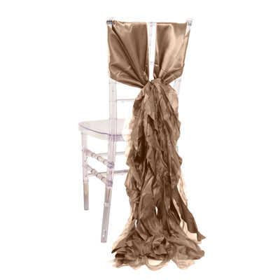 5 Pack Chiffon Satin Chair Sashes Taupe - Easy to Install Ruffled Curly Willow - Chair Sashes