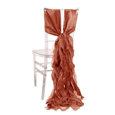 5 Pack Chiffon Satin Chair Sashes Terracotta (Rust) - Easy to Install Ruffled Curly Willow - Chair Sashes