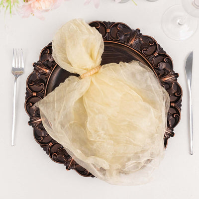 5 Pack Crinkled Organza 21’’x21’’ Napkins Champagne - Rustic Style Dinner & Party Napkins - Napkins