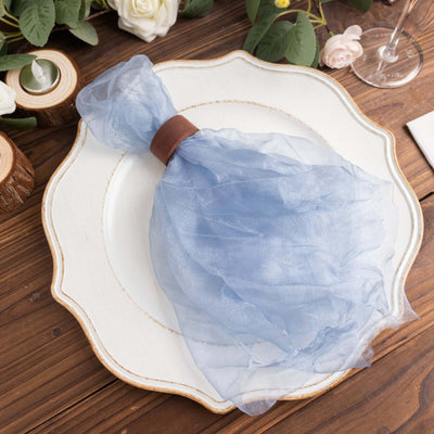 5 Pack Crinkled Organza 21’’x21’’ Napkins Dusty Blue - Rustic Style Dinner & Party Napkins - Napkins
