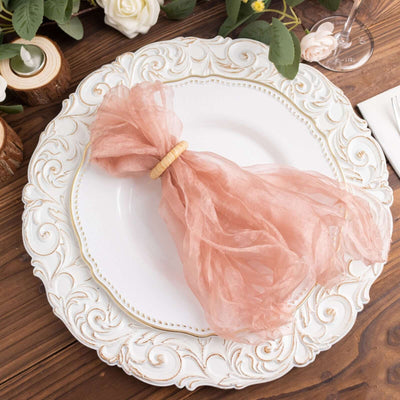 5 Pack Crinkled Organza 21’’x21’’ Napkins Dusty Rose - Rustic Style Dinner & Party Napkins - Napkins