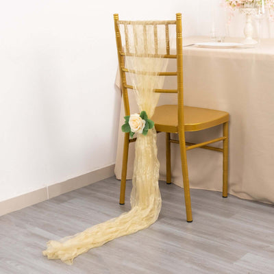 5 Pack Crinkled Organza Chair Sashes Champagne with Shimmer Chiffon Layers - Stylish Sheer Decor - Chair Sashes