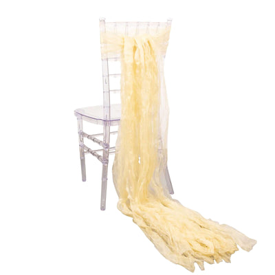 5 Pack Crinkled Organza Chair Sashes Champagne with Shimmer Chiffon Layers - Stylish Sheer Decor - Chair Sashes